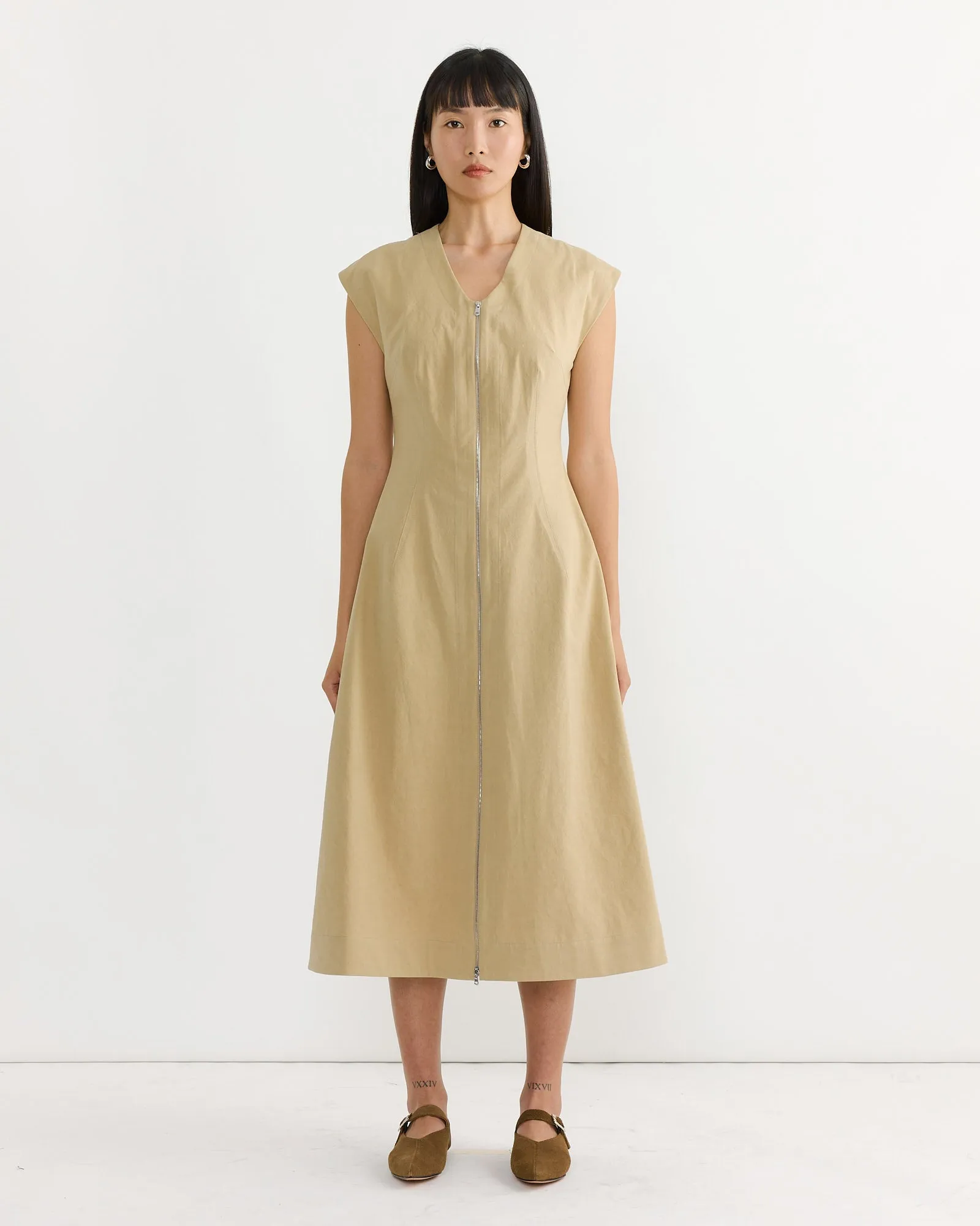 Zip Front Sleeveless Dress in Sand sold by Mohawk General Store