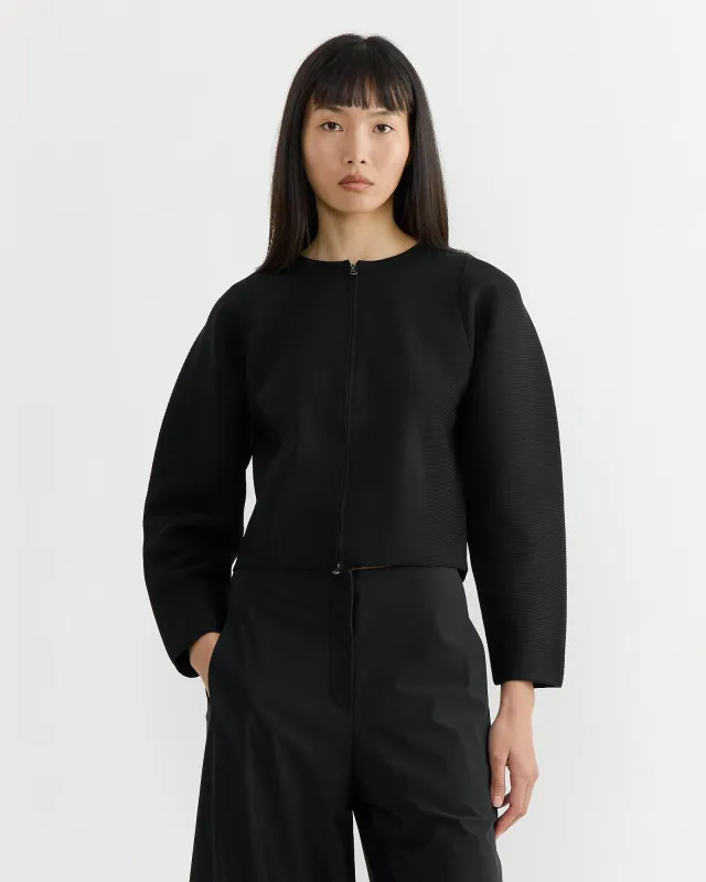 Rounded Zip-Up Cardigan in Black made by Amomento