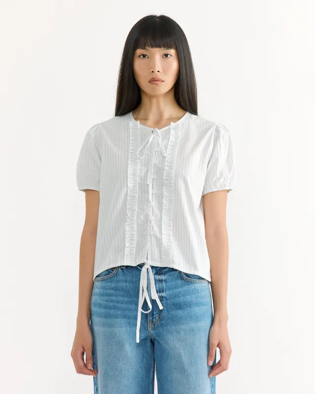 Double Frill Top in Sage Stripe sold by Mohawk General Store