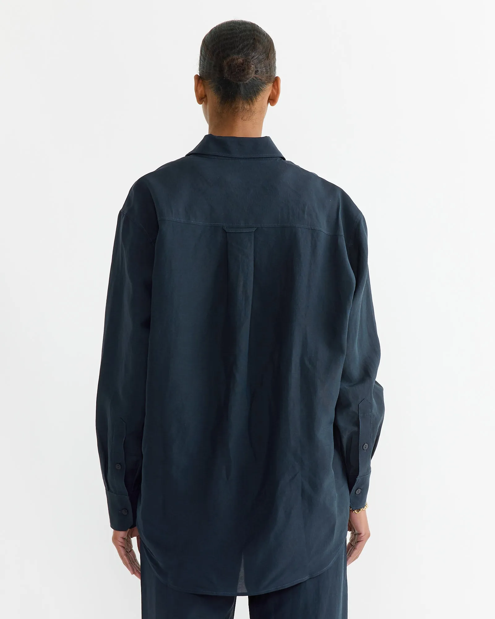 Silk Linen Oversized Shirt in Dark Navy sold by Mohawk General Store product image thumbnail 3