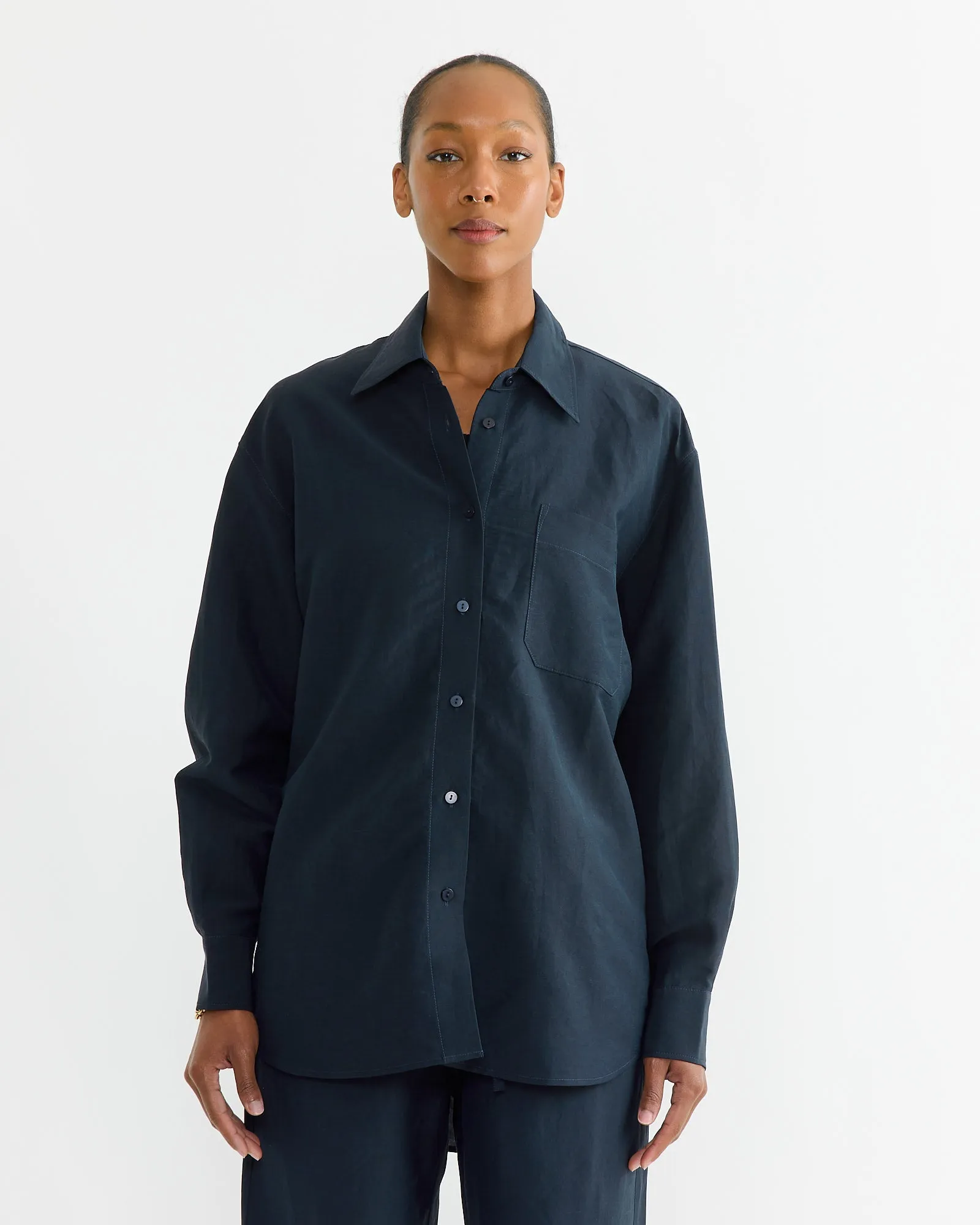 Silk Linen Oversized Shirt in Dark Navy sold by Mohawk General Store