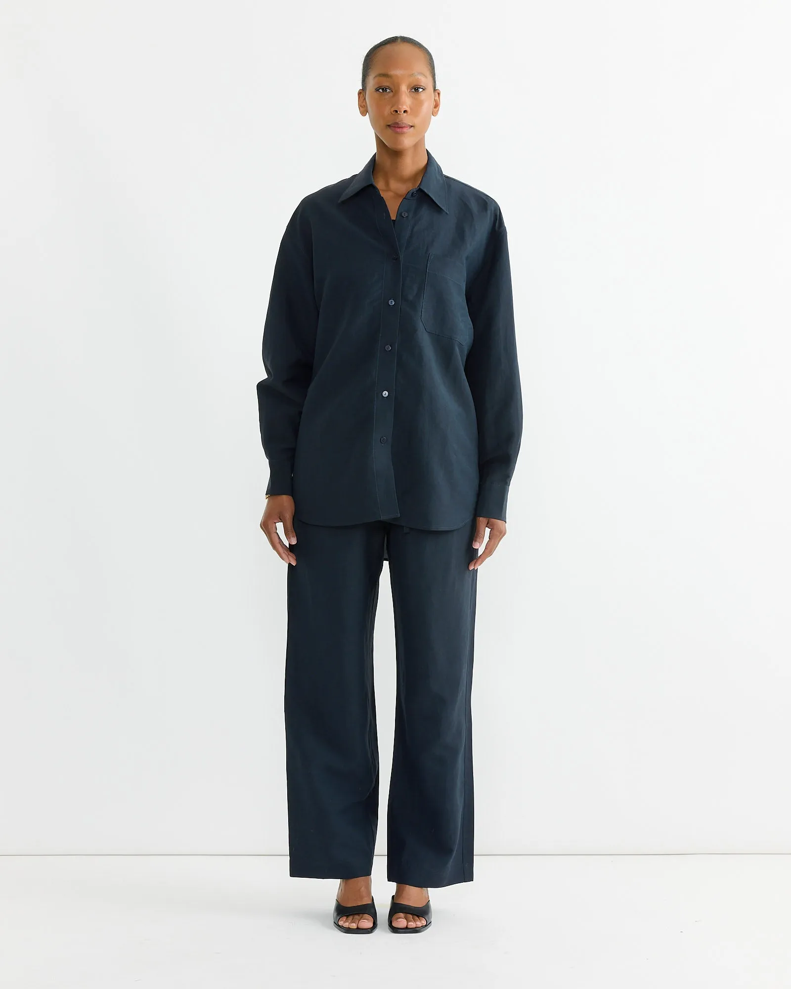 Silk Linen Oversized Shirt in Dark Navy sold by Mohawk General Store product image thumbnail 2