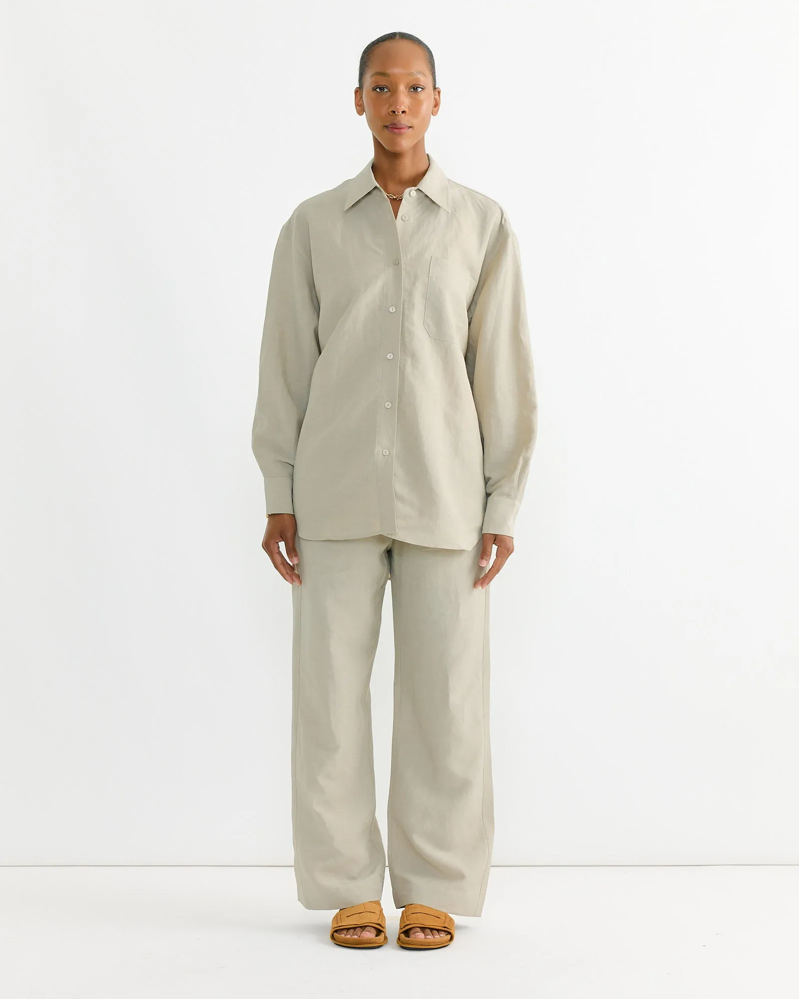 Silk Linen Oversized Shirt in Light Khaki sold by Mohawk General Store product image thumbnail 2