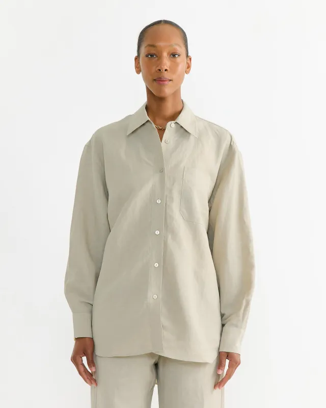 Silk Linen Oversized Shirt in Light Khaki sold by Mohawk General Store