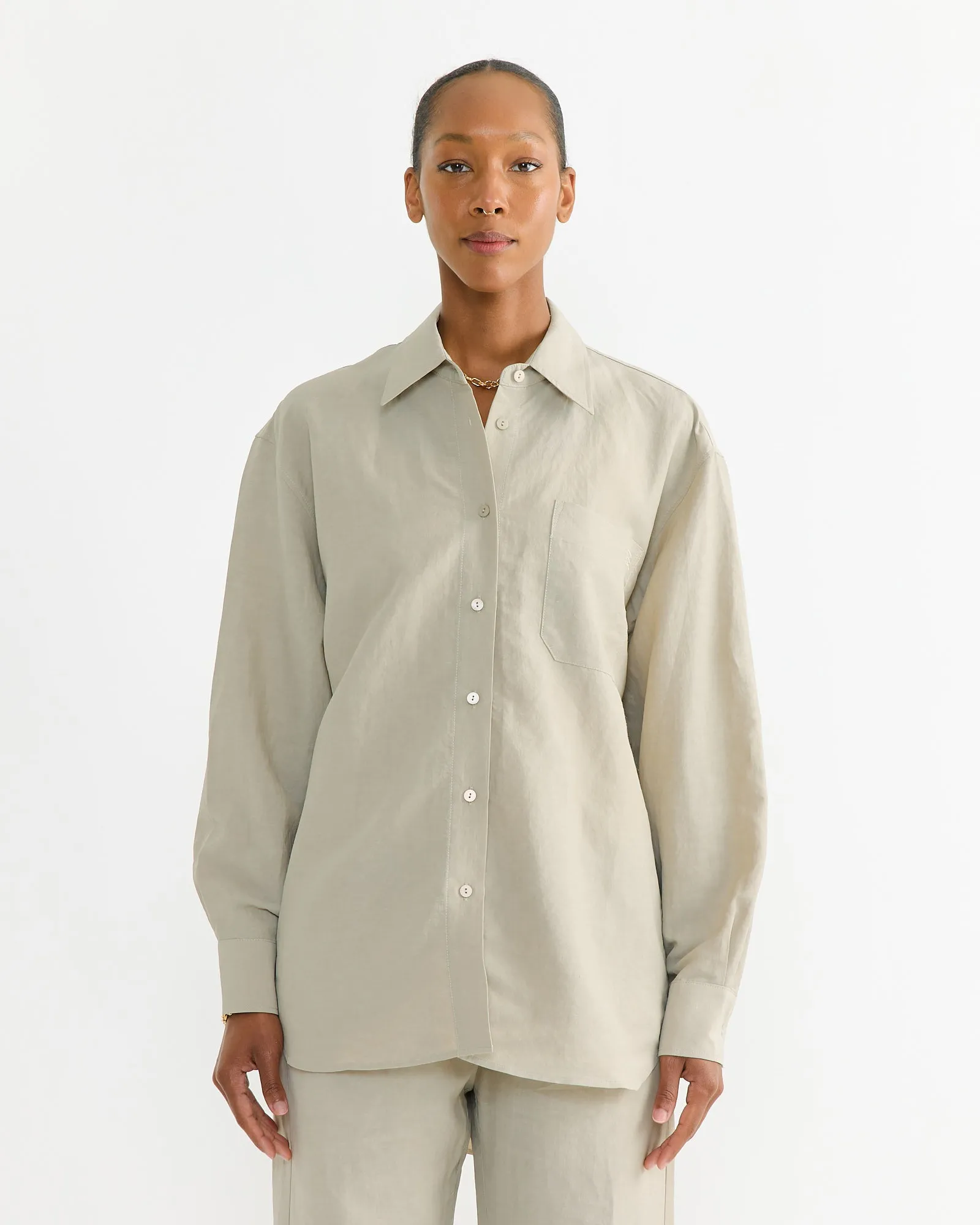 Silk Linen Oversized Shirt in Light Khaki sold by Mohawk General Store