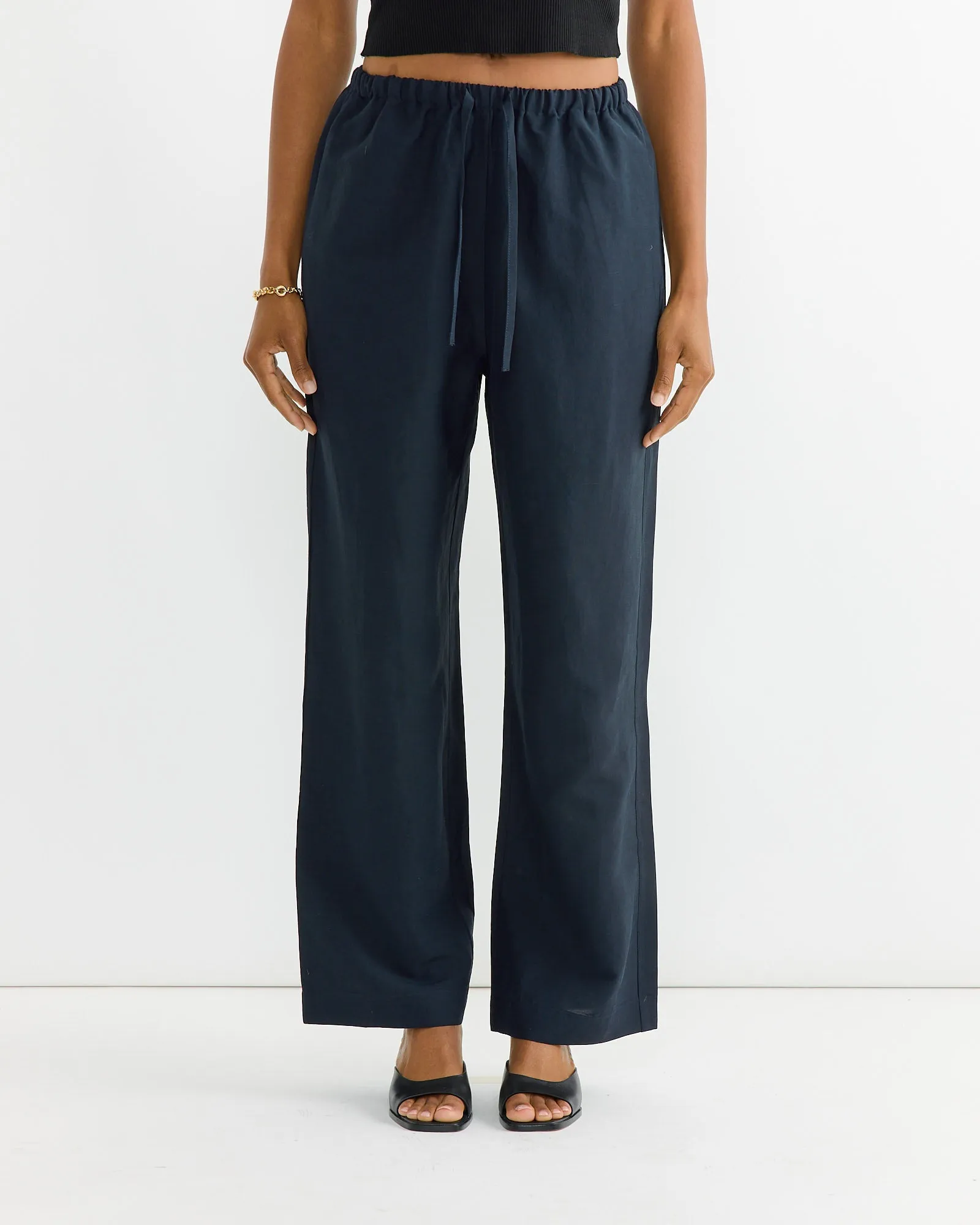 Silk Linen Drawstring Pant in Dark Navy sold by Mohawk General Store