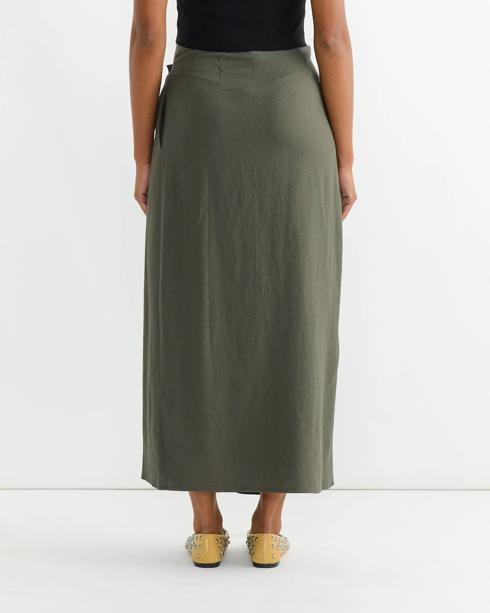 Linen Blend Maxi Wrap Skirt in Olive sold by Mohawk General Store product image thumbnail 2