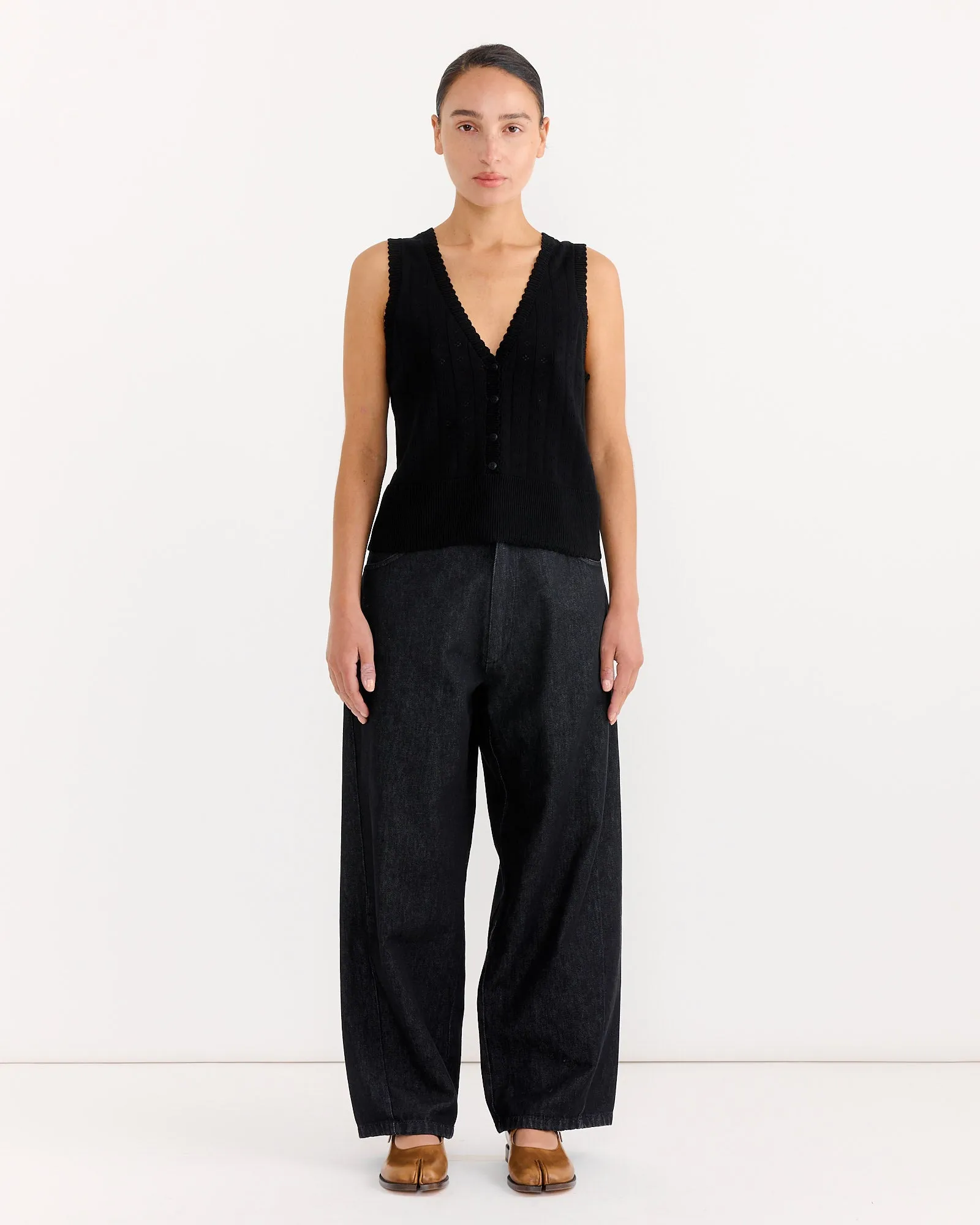 Organic Cotton Pointelle Waistcoat in Black sold by Mohawk General Store product image thumbnail 2