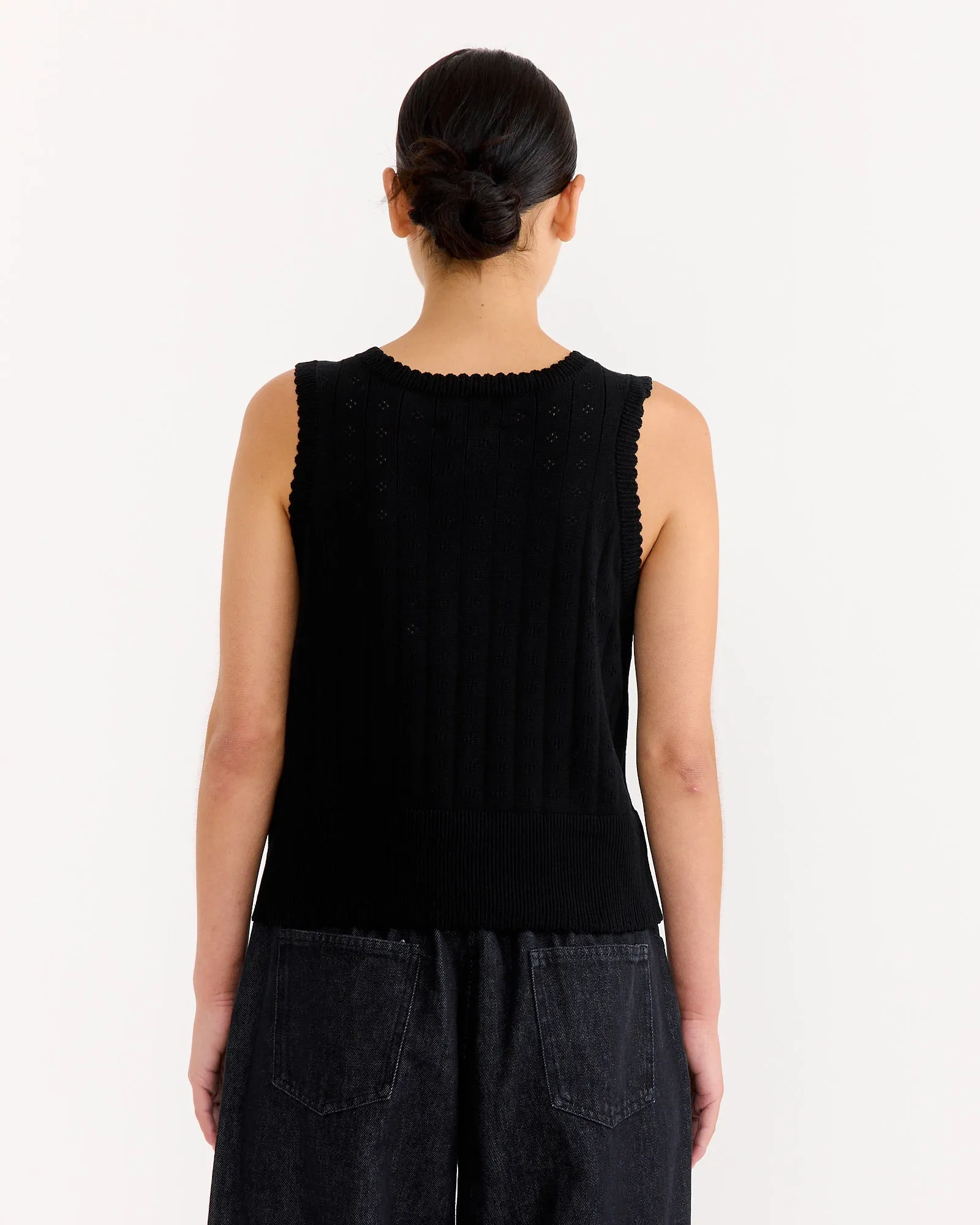 Organic Cotton Pointelle Waistcoat in Black sold by Mohawk General Store product image thumbnail 3
