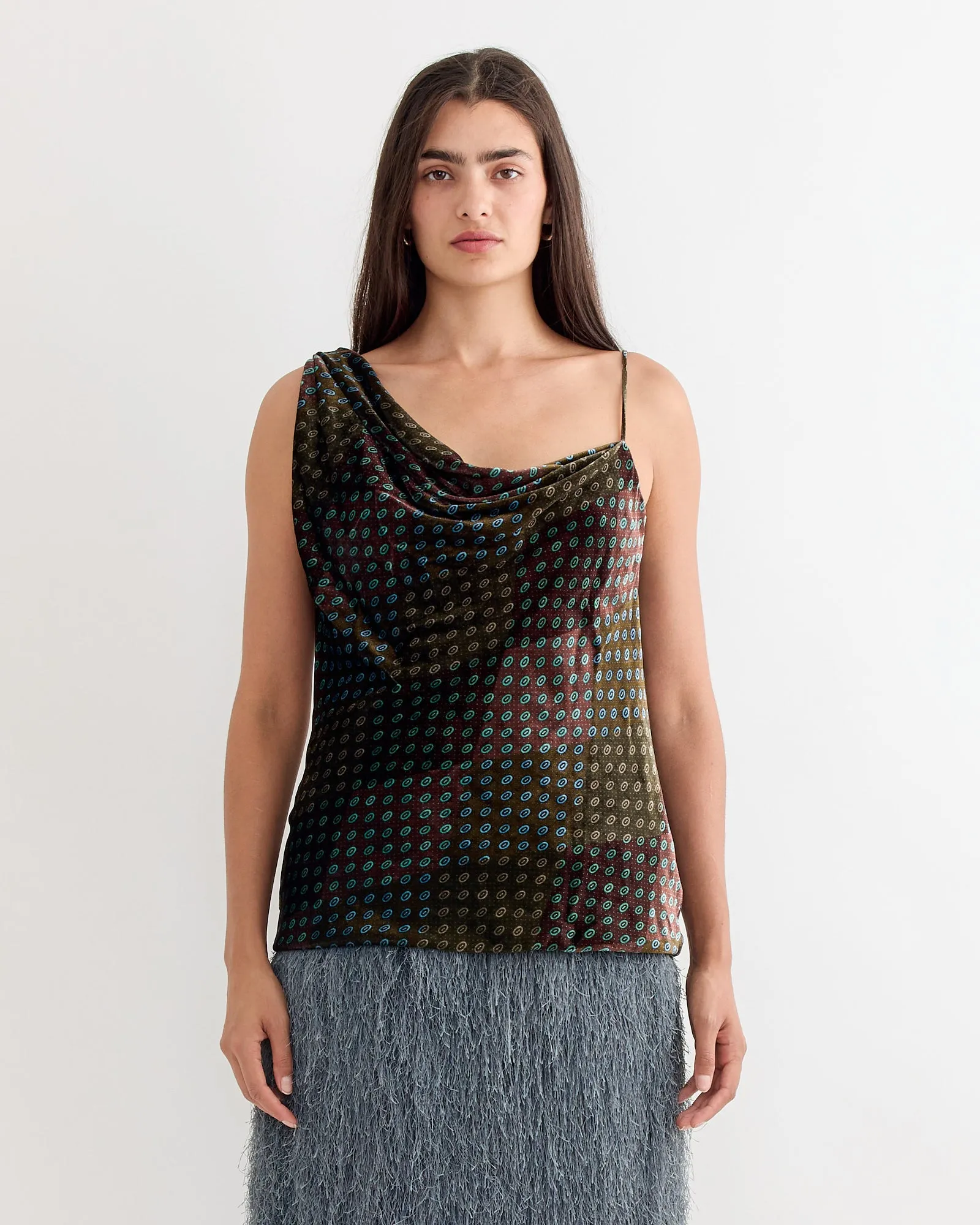 Printed One Shoulder Top in Khaki sold by Mohawk General Store