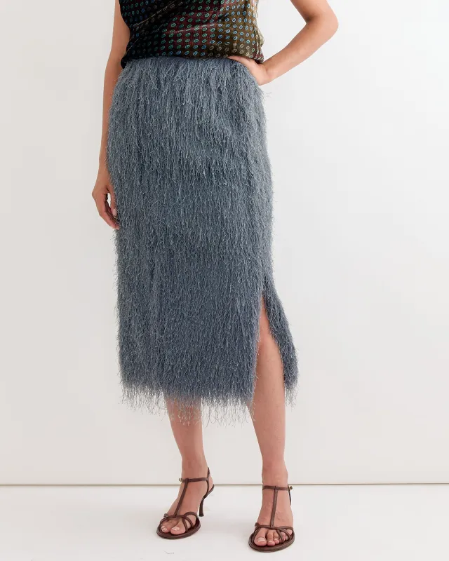 Fringed Skirt in Dark Grey made by Dries Van Noten