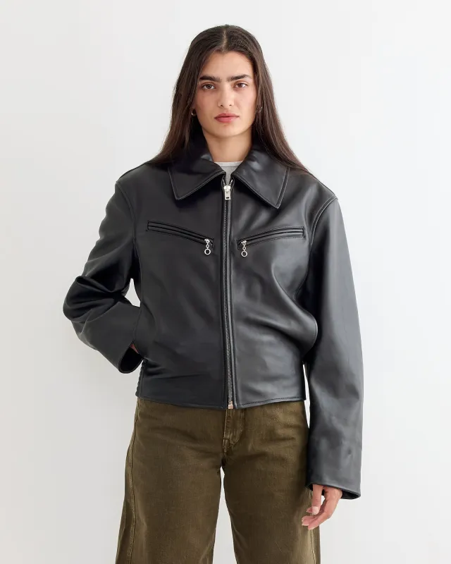 Boxy Leather Blouson in Moka sold by Mohawk General Store