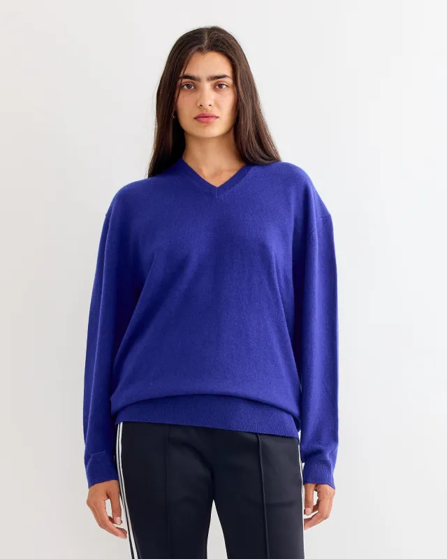 Washable Cashmere V Neck Sweater in Ink Blue sold by Mohawk General Store