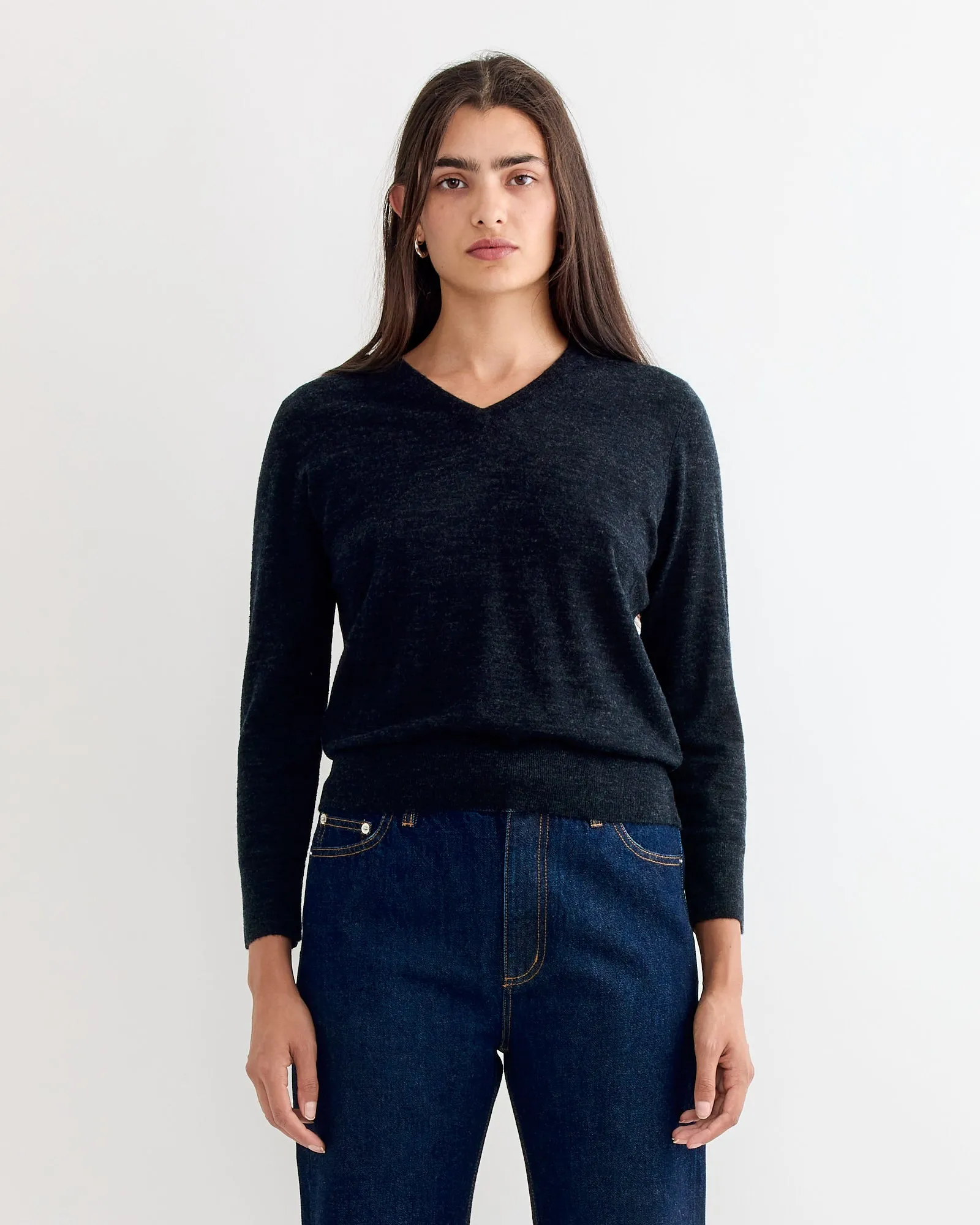 Wool Shrunken V Neck Sweater in Charcoal sold by Mohawk General Store