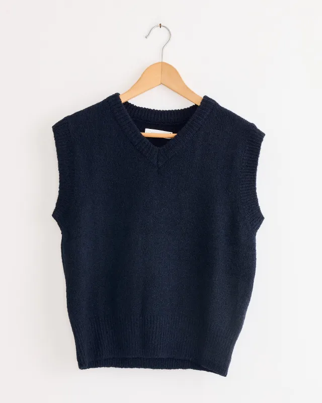 Wool Blend V-Neck Vest in Navy sold by Mohawk General Store