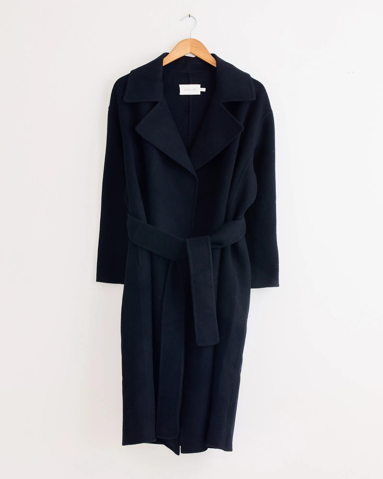 Handmade Belted Wool Coat in Navy sold by Mohawk General Store