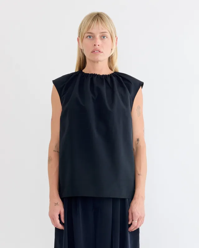 Lotte Nylon Shirred Neck Top in Black sold by Mohawk General Store