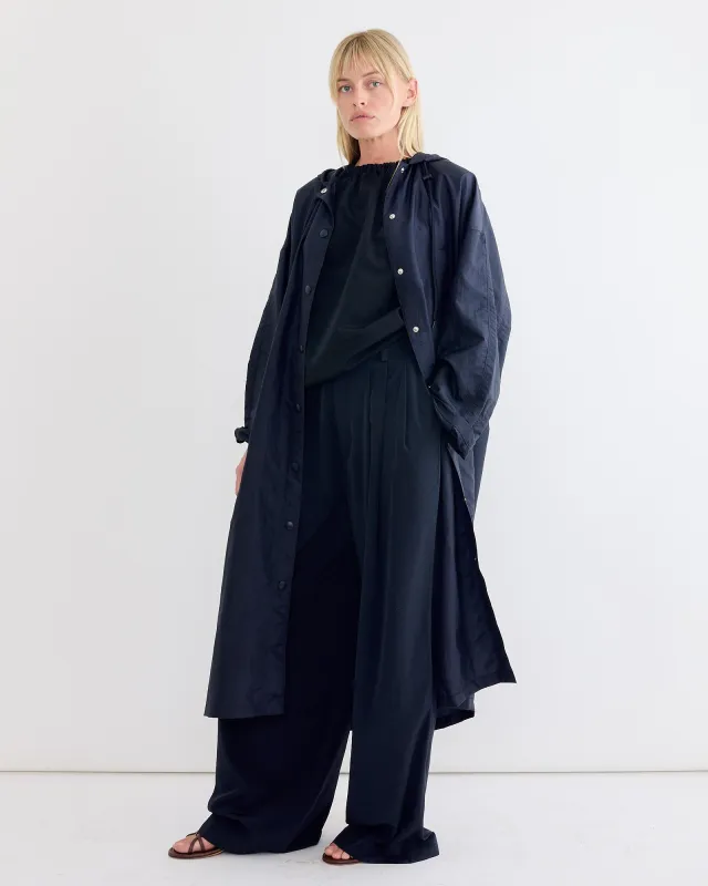 Crispy Nylon Hooded Coat in Navy sold by Mohawk General Store