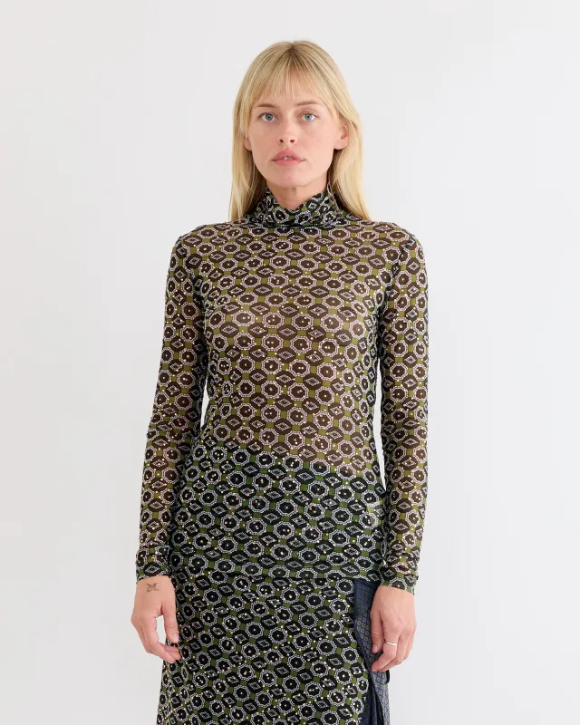 Embellished Turtleneck Tee in Green sold by Mohawk General Store