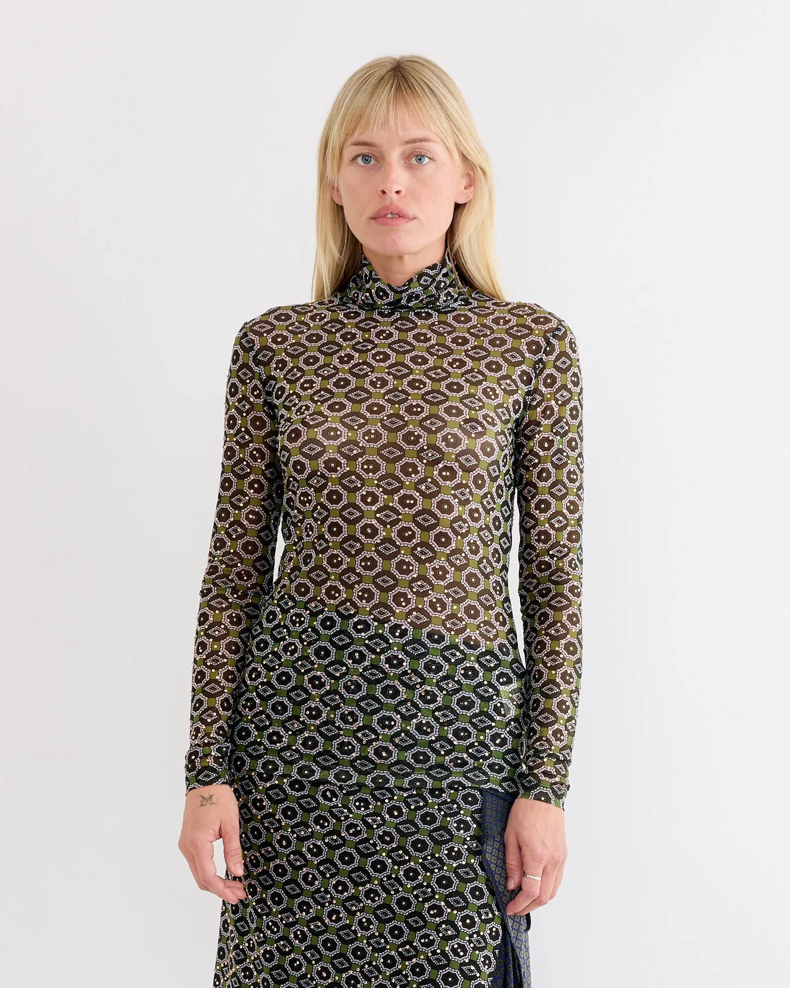 Embellished Turtleneck Tee in Green sold by Mohawk General Store