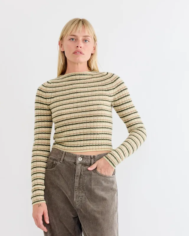Wool Cashmere Boat Neck Pullover in Beige Stripe sold by Mohawk General Store