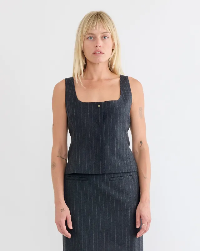 Wool Snap Button Down Vest in Stripe made by Amomento