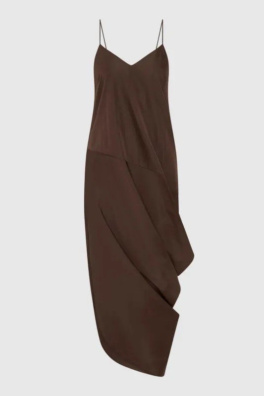 Paper Taffeta Drape Dress in Mocha made by St. Agni