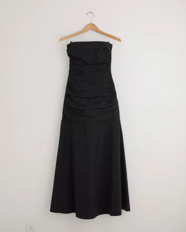 Gathered Straples Longline Dress in Black sold by Mohawk General Store