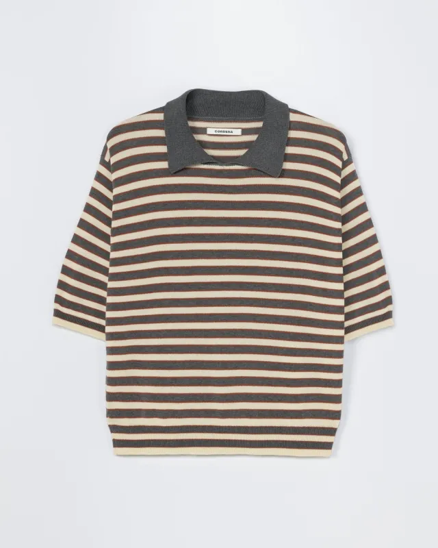 Organic Cotton Striped Polo in Grey sold by Mohawk General Store