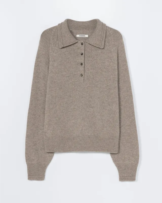 Merino Wool Polo Sweater in Taupe sold by Mohawk General Store