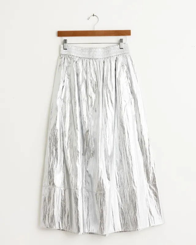 Metallic Nylon Pull On Skirt in Silver sold by Mohawk General Store