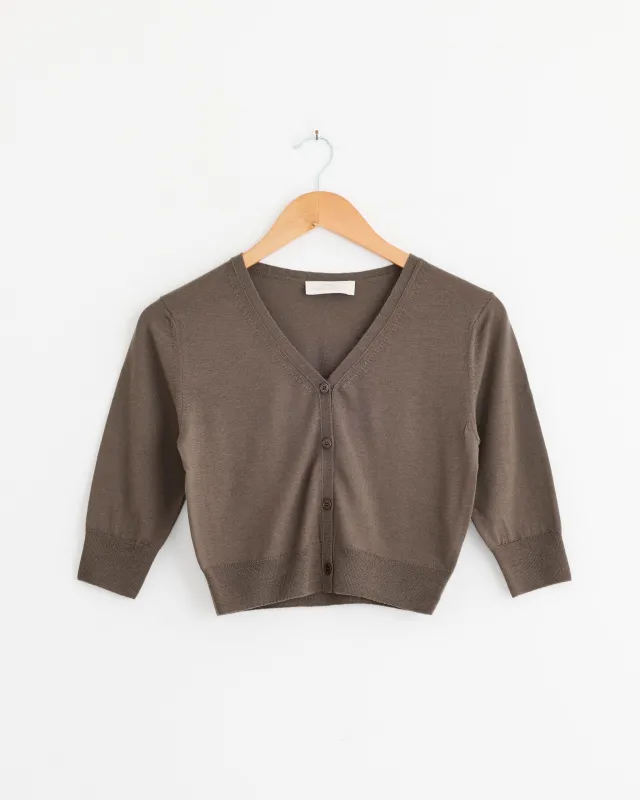 Wool V-Neck Crop Cardigan in Brown made by Amomento
