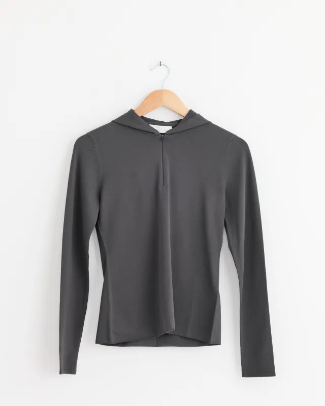 Half Zip-Up Knit Hoodie in Charcoal made by Amomento