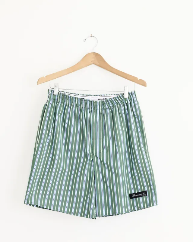 Long Boxer Short in Green Porto Stripe made by Mohawk General Store