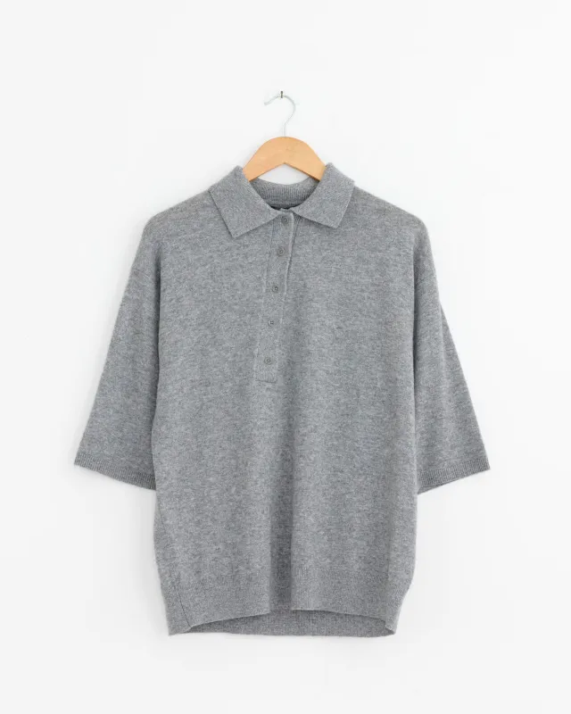 Washable Cashmere Oversized Easy Polo in Heather Grey sold by Mohawk General Store