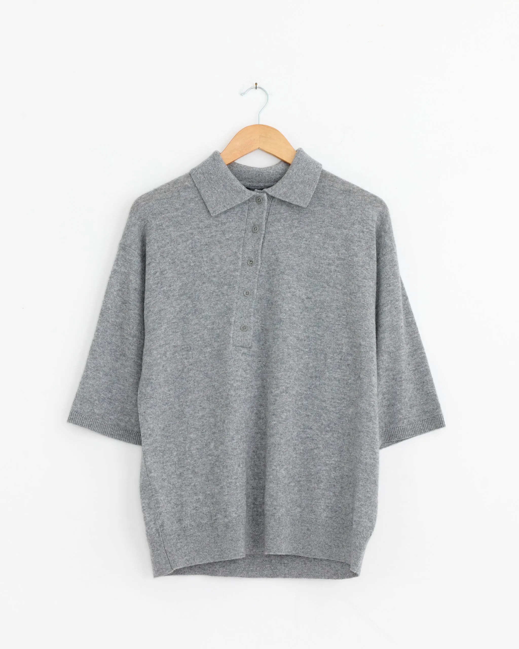 Washable Cashmere Oversized Easy Polo in Heather Grey sold by Mohawk General Store