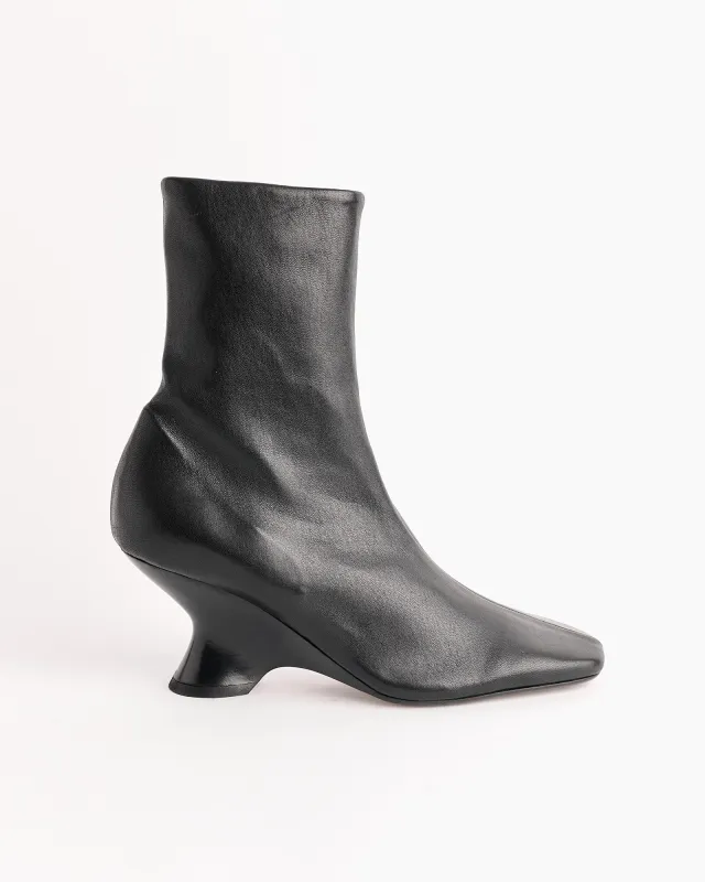 Leather Wedge Boot in Black made by Dries Van Noten