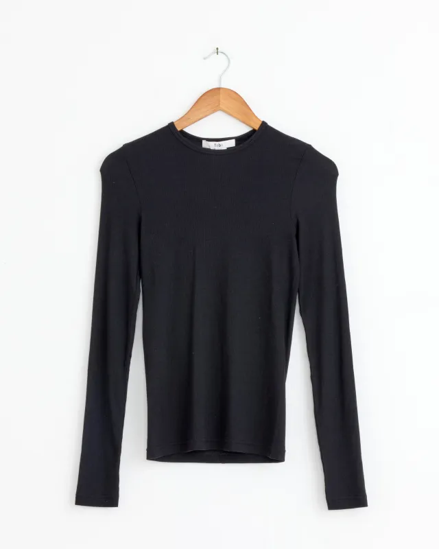 Circular Ribbed Pullover in Black made by Tibi