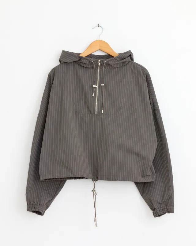 Zip Hooded Pullover in Coffee Stripe made by NOMIA