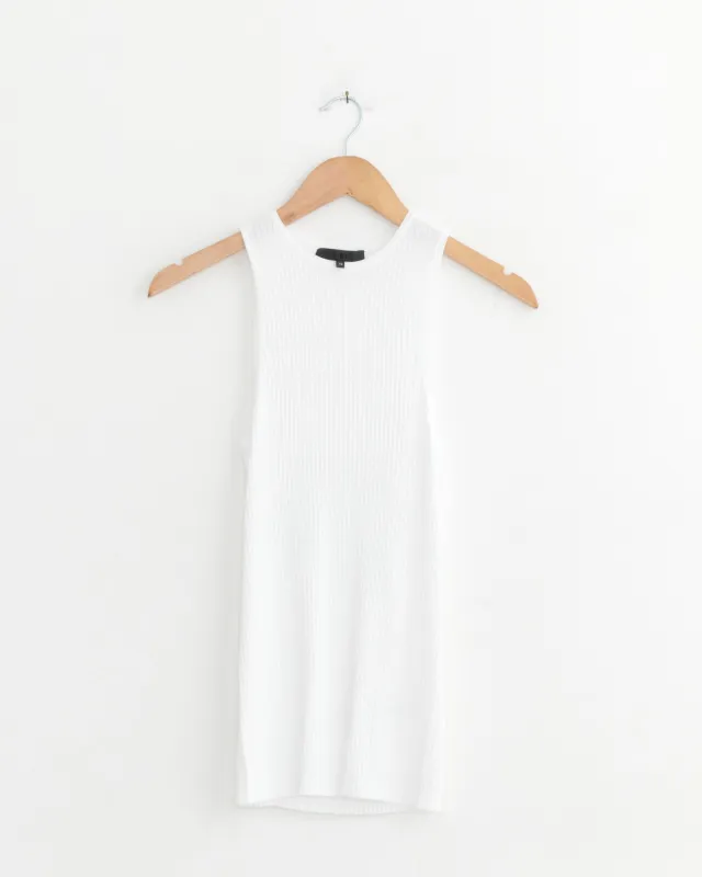 Ribbed Sweater Cut Out Tank in White made by Tibi