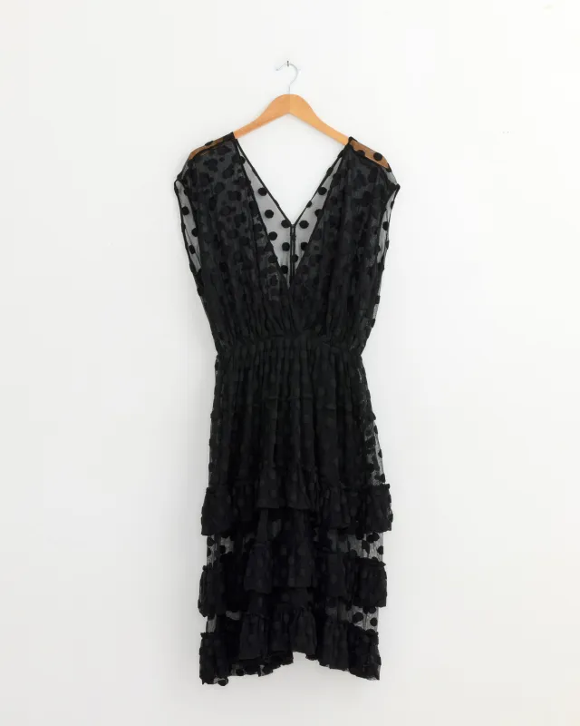 Mesh Ruffle Dress in Black made by Dries Van Noten