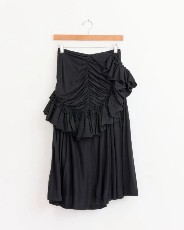 Ruffled Midi Skirt in Black made by Dries Van Noten