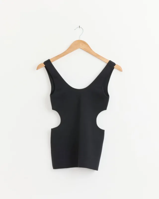 Double Faced Silk Cotton Knit Tank in Black made by Auralee