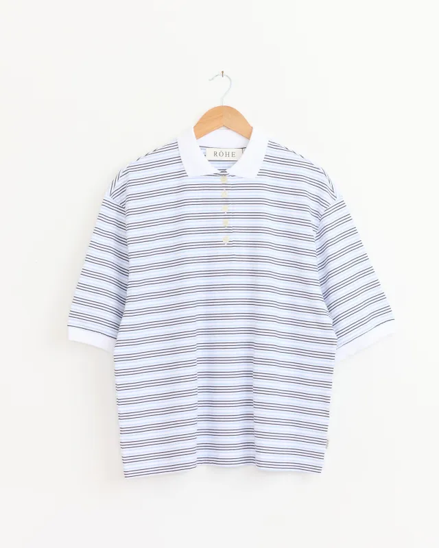 Striped Oversized Polo in White/Blue Stripe made by Rohe