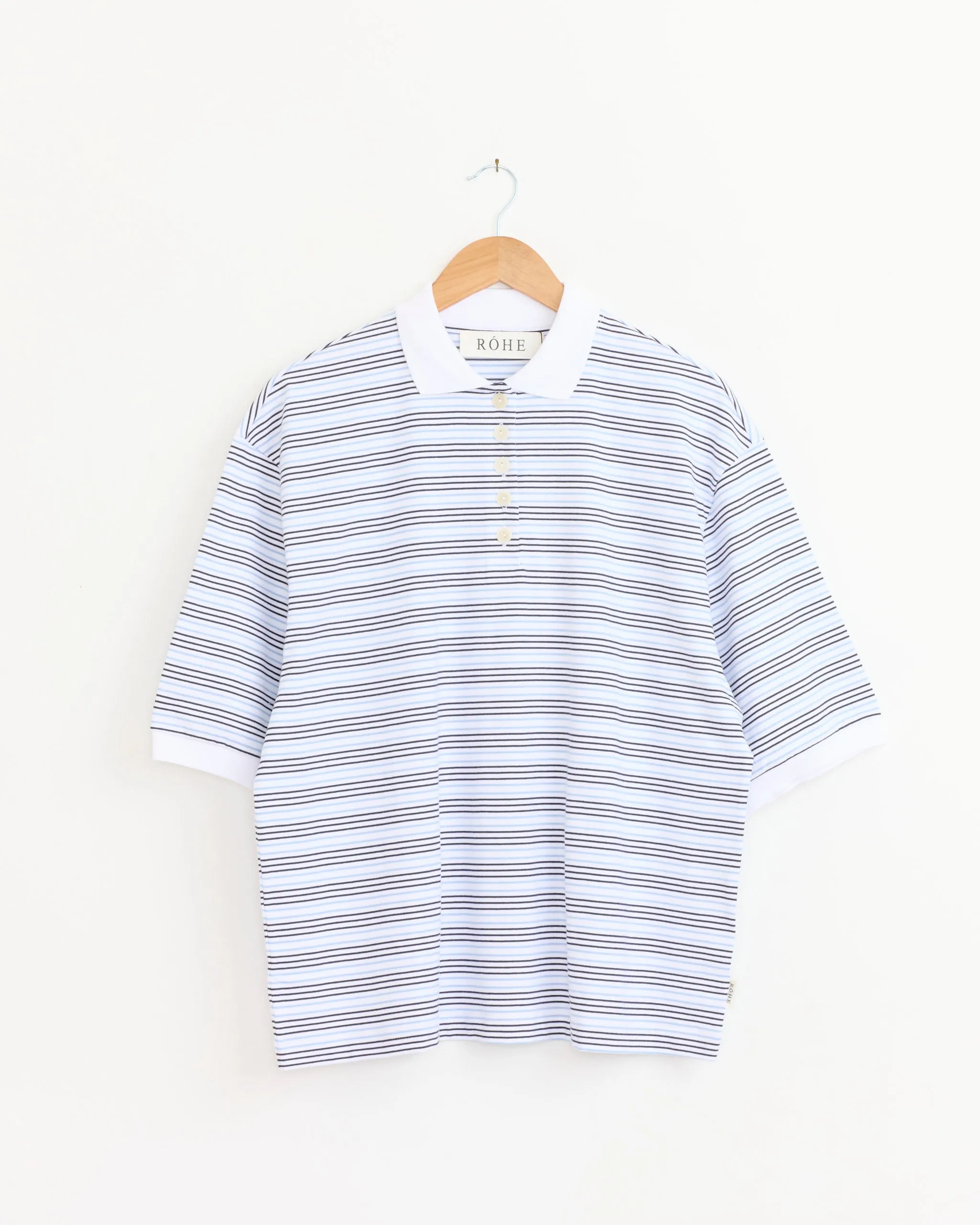 Striped Oversized Polo in White/Blue Stripe sold by Mohawk General Store