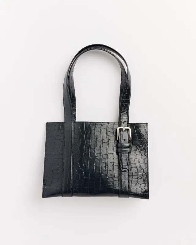 Buckle Crocodile Bag in Black made by Cordera