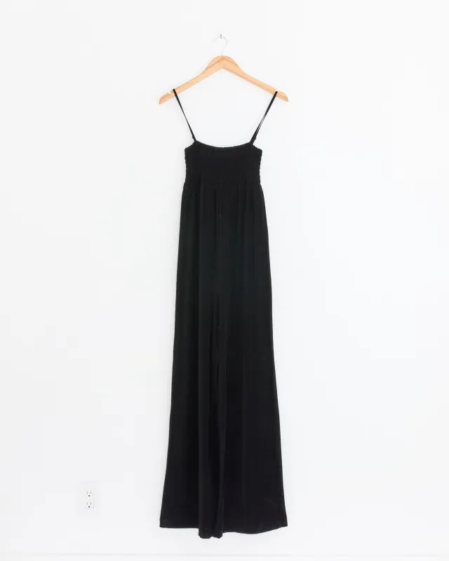 Pile Bare Top Salopette Pant in Black made by Comoli Mens