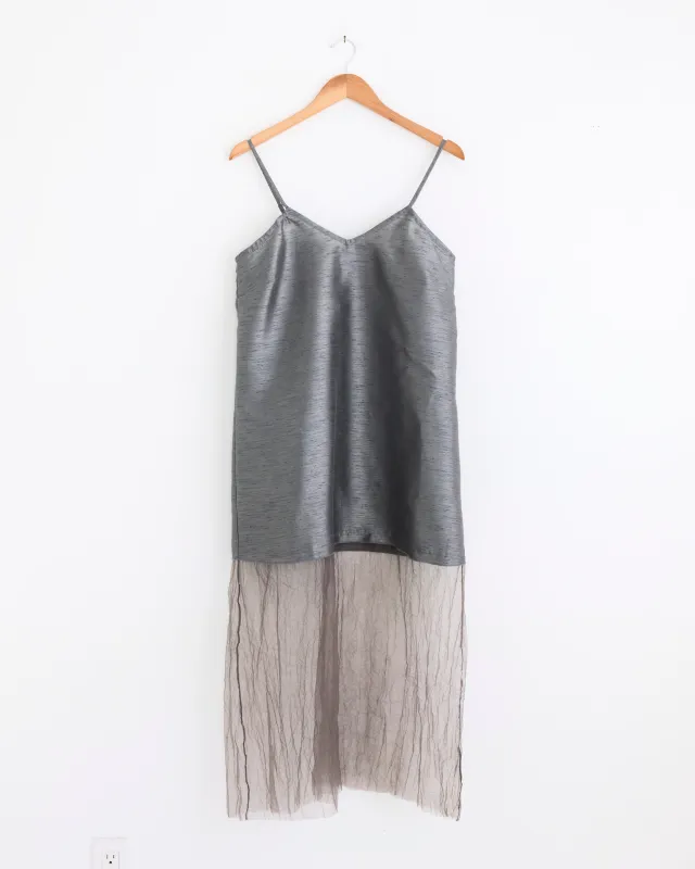 Dupioni Mesh Dress in Steel made by Chan Luu