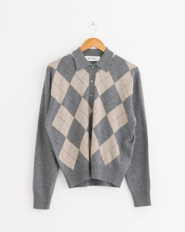Argyle Mouline Polo in Grey/Oat Check made by Rohe
