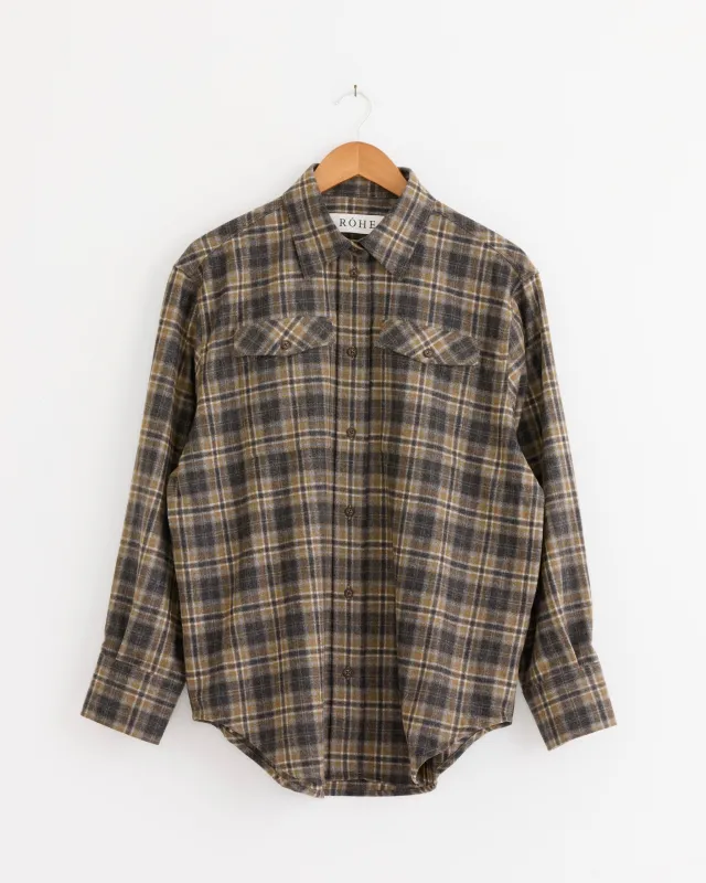 Western Checked Overshirt in Olive made by Rohe